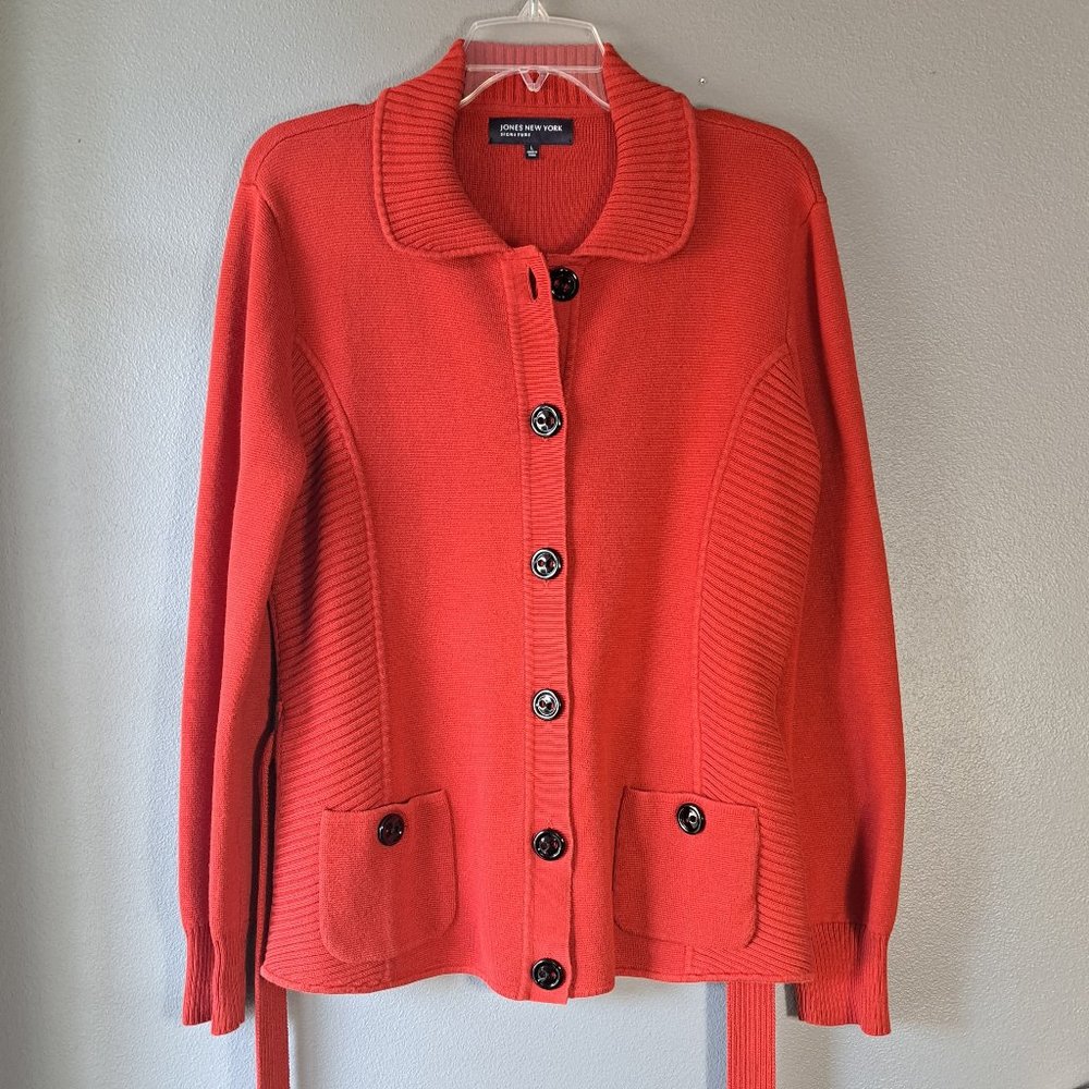 Jones New York Signature - Orange Long Sleeve Cardigan, Size Large